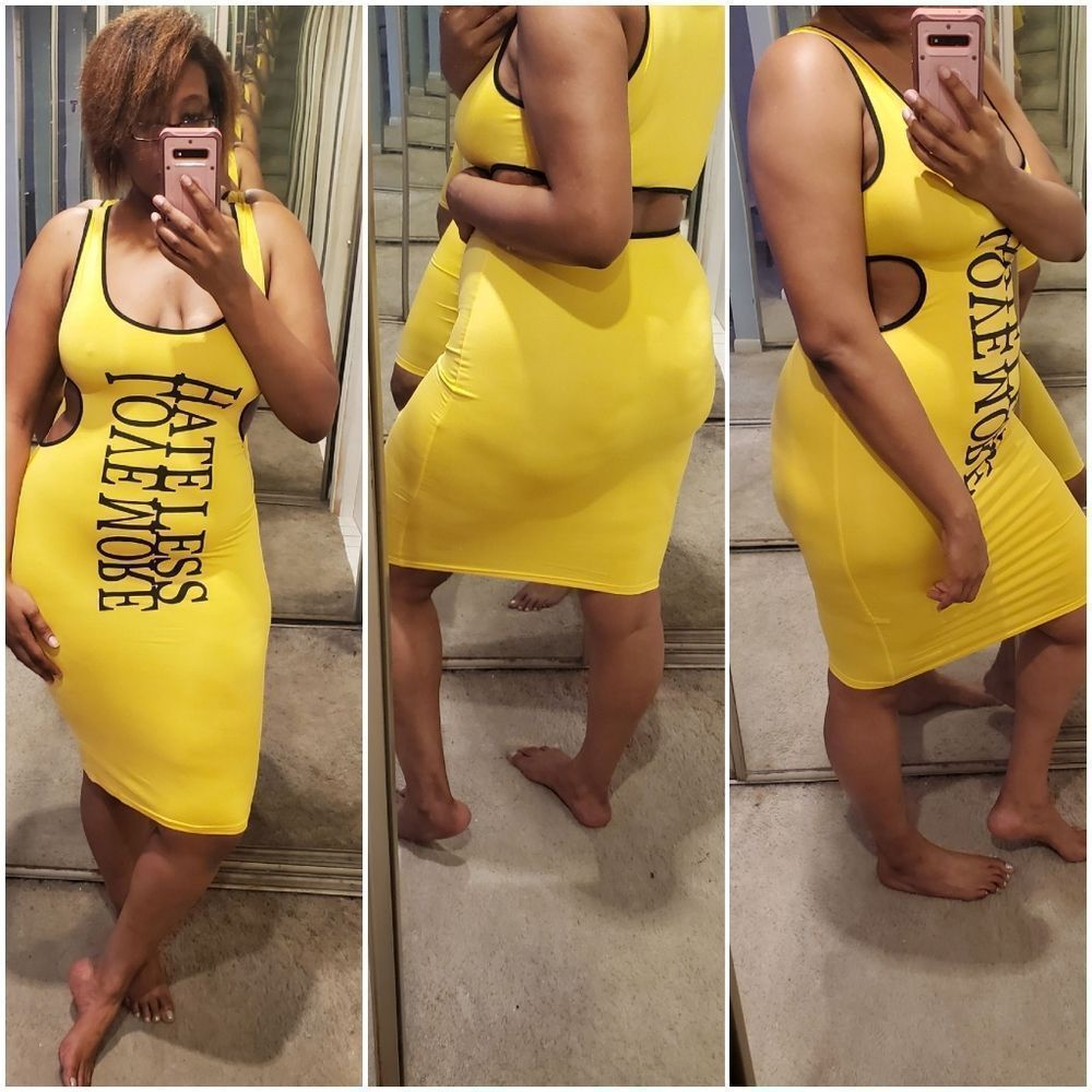 "Love More Hate Less" Word Printed Dress